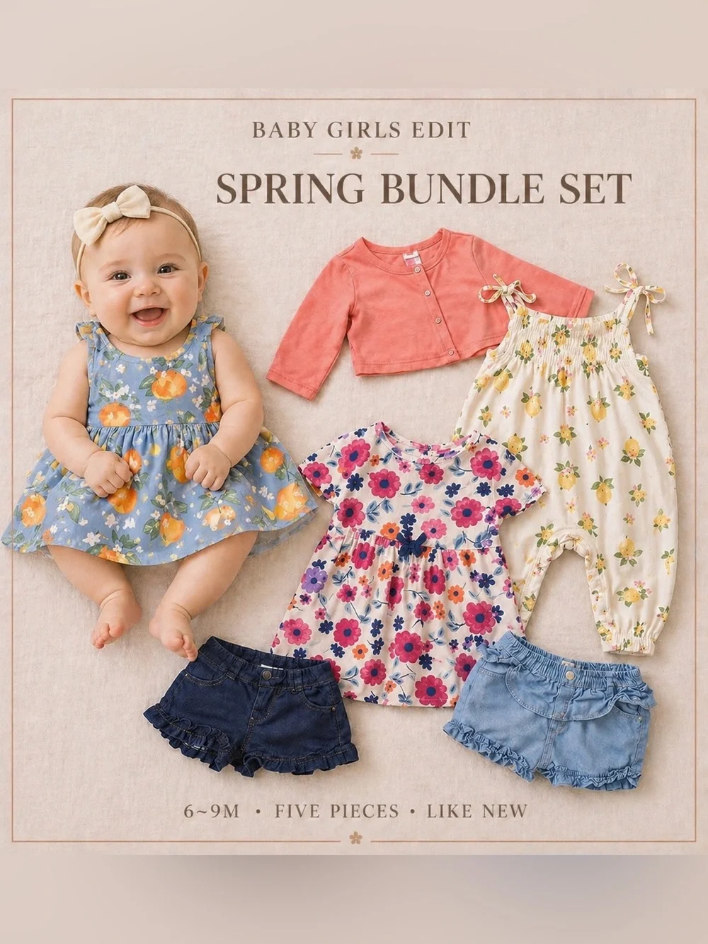 Baby Girl Spring Bundle 6-9M | Dresses + Shorts Set | Cute Outfit Mix